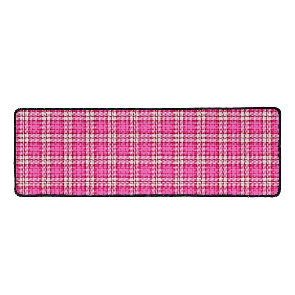 Pink And White Tartan Pattern Print Long Kitchen Mat