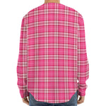 Pink And White Tartan Pattern Print Long Sleeve Baseball Jersey