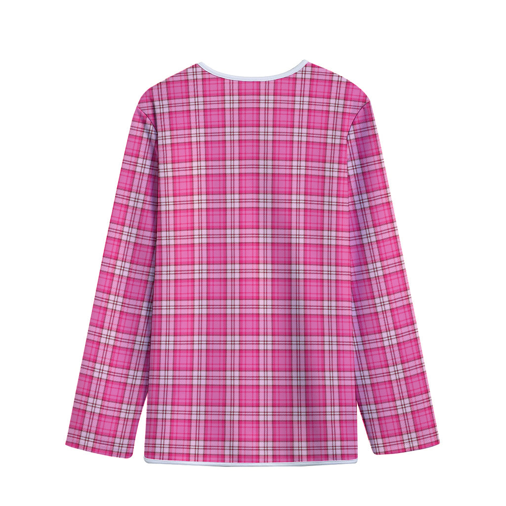 Pink And White Tartan Pattern Print Long Sleeve Short Coat