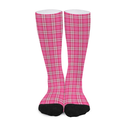 Pink And White Tartan Pattern Print Long Socks