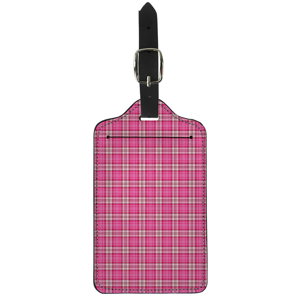 Pink And White Tartan Pattern Print Luggage Tag