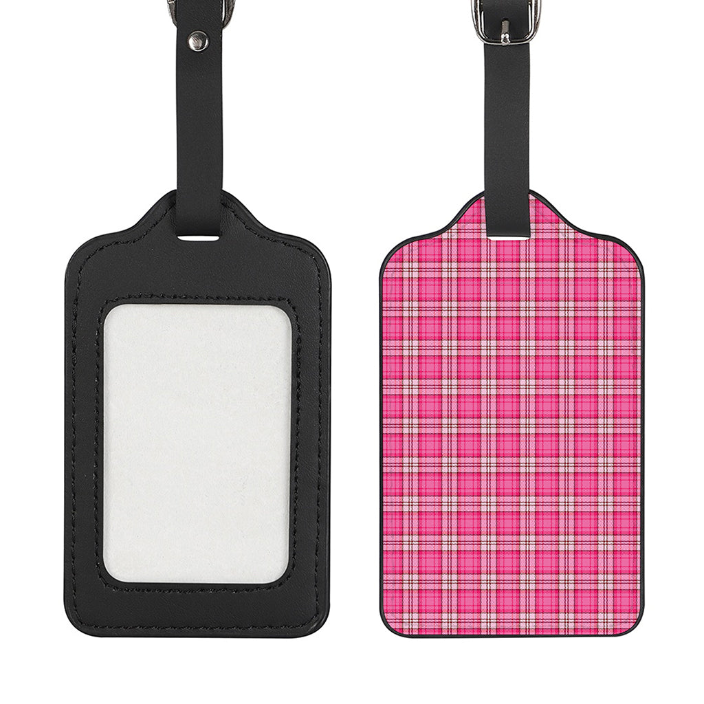 Pink And White Tartan Pattern Print Luggage Tag