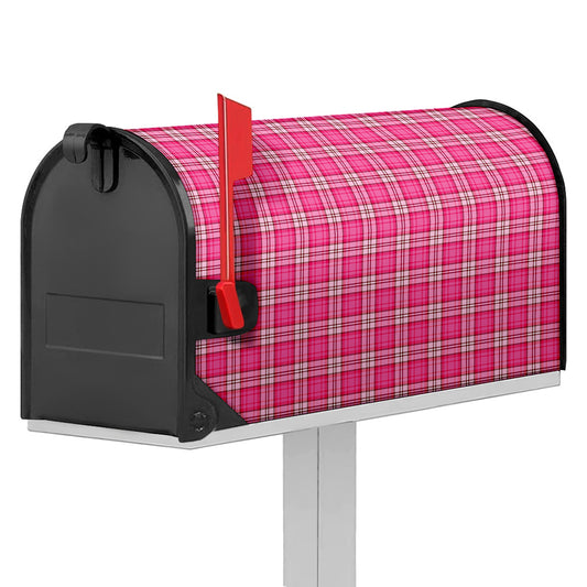 Pink And White Tartan Pattern Print Mailbox Cover