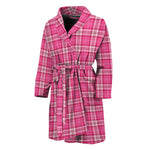 Pink And White Tartan Pattern Print Men's Bathrobe