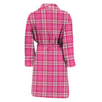 Pink And White Tartan Pattern Print Men's Bathrobe