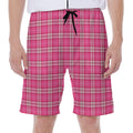 Pink And White Tartan Pattern Print Men's Beach Shorts
