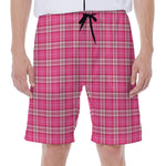 Pink And White Tartan Pattern Print Men's Beach Shorts