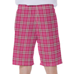 Pink And White Tartan Pattern Print Men's Beach Shorts