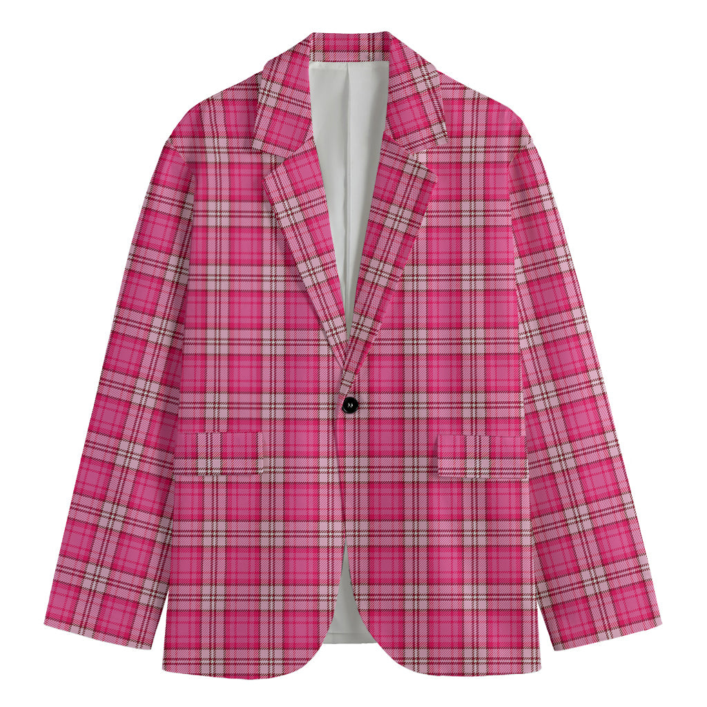 Pink And White Tartan Pattern Print Men's Blazer