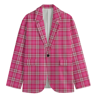 Pink And White Tartan Pattern Print Men's Blazer