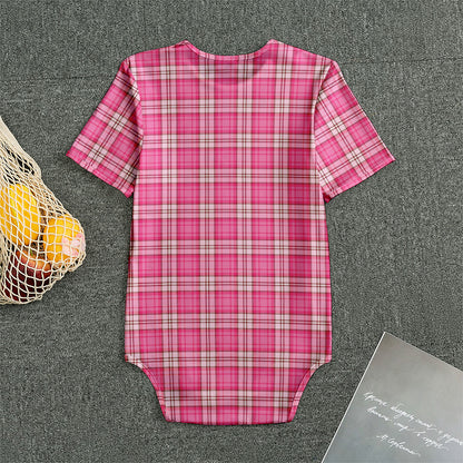 Pink And White Tartan Pattern Print Men's Bodysuit