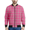 Pink And White Tartan Pattern Print Men's Bomber Jacket