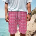 Pink And White Tartan Pattern Print Men's Cargo Shorts