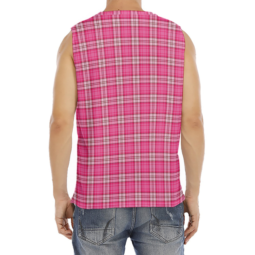 Pink And White Tartan Pattern Print Men's Fitness Tank Top