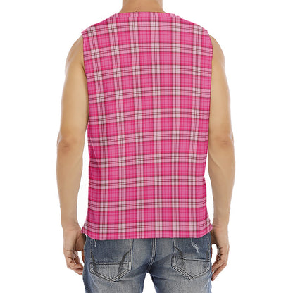 Pink And White Tartan Pattern Print Men's Fitness Tank Top