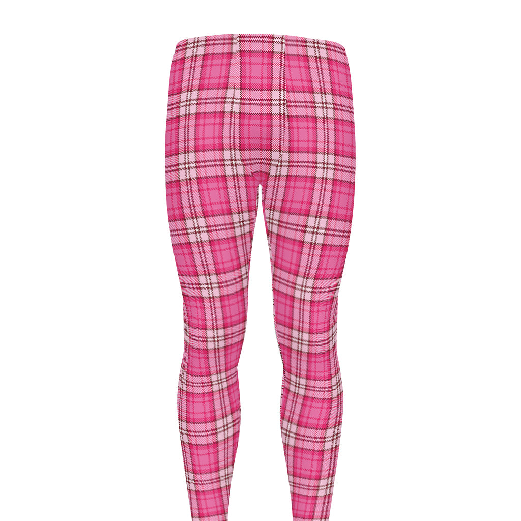 Pink And White Tartan Pattern Print Men's leggings