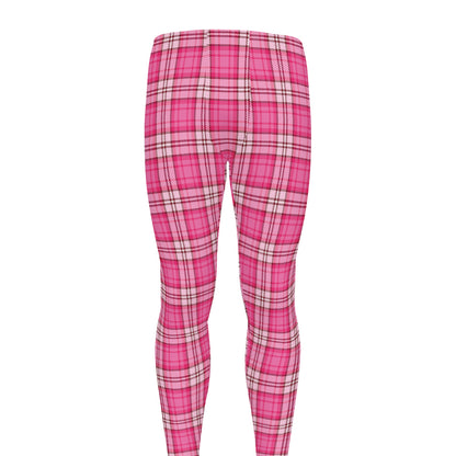 Pink And White Tartan Pattern Print Men's leggings