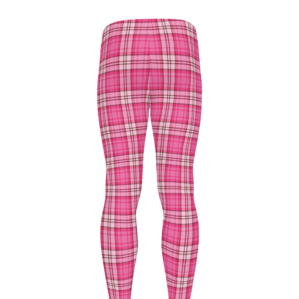 Pink And White Tartan Pattern Print Men's leggings
