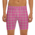 Pink And White Tartan Pattern Print Men's Long Boxer Briefs