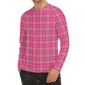 Pink And White Tartan Pattern Print Men's Long Sleeve Rash Guard