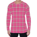 Pink And White Tartan Pattern Print Men's Long Sleeve T-Shirt