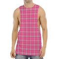 Pink And White Tartan Pattern Print Men's Muscle Tank Top