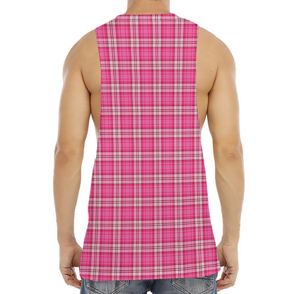Pink And White Tartan Pattern Print Men's Muscle Tank Top