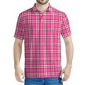 Pink And White Tartan Pattern Print Men's Polo Shirt