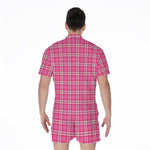 Pink And White Tartan Pattern Print Men's Rompers