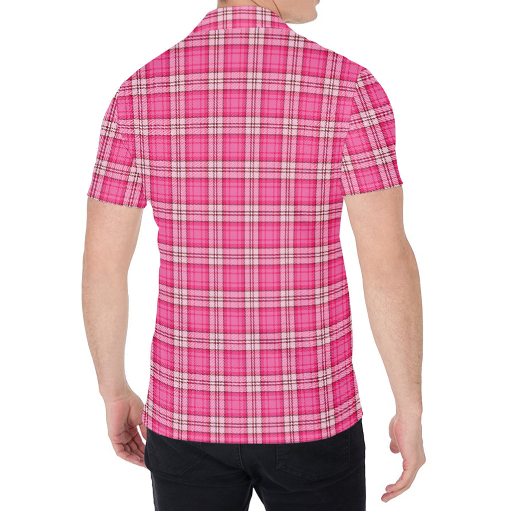 Pink And White Tartan Pattern Print Men's Shirt