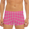 Pink And White Tartan Pattern Print Men's Short Boxer Briefs