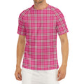 Pink And White Tartan Pattern Print Men's Short Sleeve Rash Guard