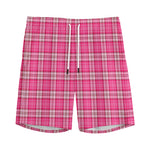 Pink And White Tartan Pattern Print Men's Sports Shorts