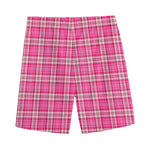 Pink And White Tartan Pattern Print Men's Sports Shorts