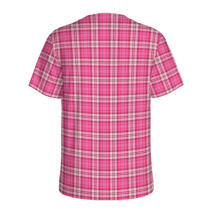 Pink And White Tartan Pattern Print Men's Sports T-Shirt