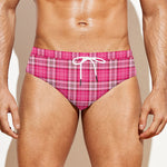 Pink And White Tartan Pattern Print Men's Swim Briefs