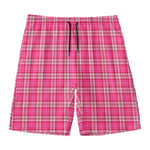 Pink And White Tartan Pattern Print Men's Swim Trunks