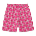 Pink And White Tartan Pattern Print Men's Swim Trunks