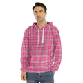 Pink And White Tartan Pattern Print Men's Velvet Pullover Hoodie