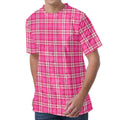 Pink And White Tartan Pattern Print Men's Velvet T-Shirt