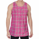 Pink And White Tartan Pattern Print Men's Velvet Tank Top