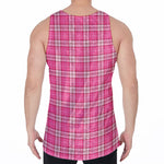 Pink And White Tartan Pattern Print Men's Velvet Tank Top