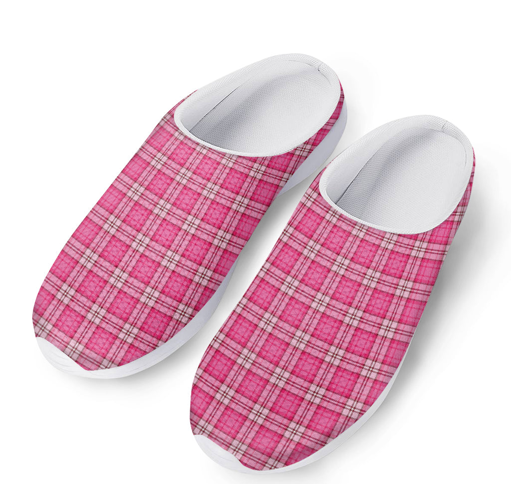 Pink And White Tartan Pattern Print Mesh Casual Shoes