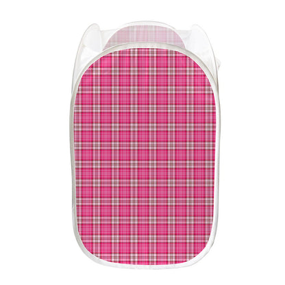 Pink And White Tartan Pattern Print Mesh Laundry Hamper
