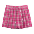 Pink And White Tartan Pattern Print Mesh Shorts
