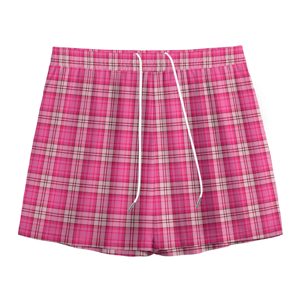 Pink And White Tartan Pattern Print Mesh Shorts