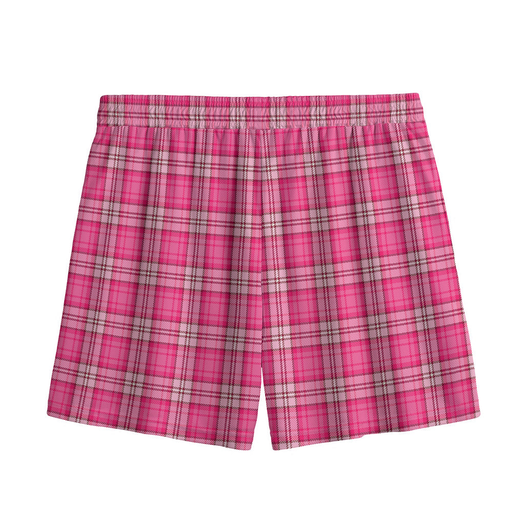 Pink And White Tartan Pattern Print Mesh Shorts