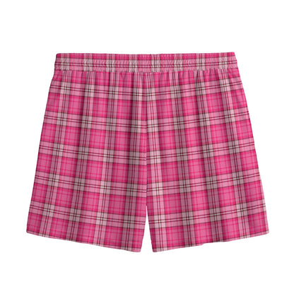 Pink And White Tartan Pattern Print Mesh Shorts