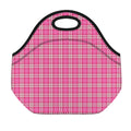Pink And White Tartan Pattern Print Neoprene Lunch Bag