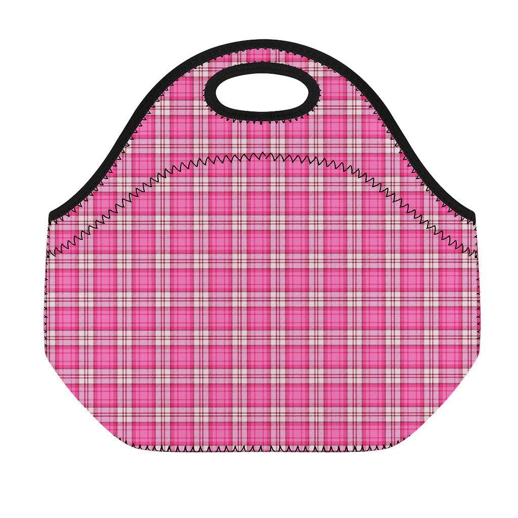 Pink And White Tartan Pattern Print Neoprene Lunch Bag